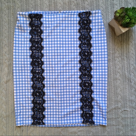 Eloquii Dresses & Skirts - ⬇️$35 Eloquii Blue Gingham Lace Inset Pencil Skirt